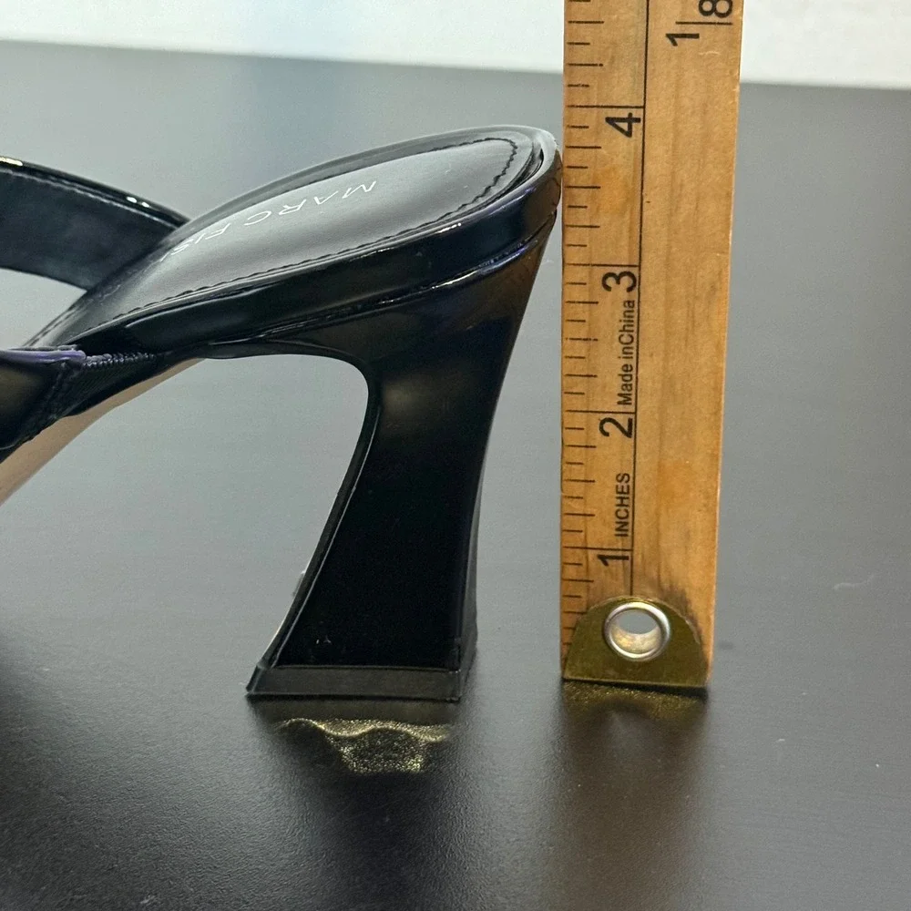 Marc Fisher Black Patent Square Toe Heeled‎ Slide Sandals Womens 8 M Zasha